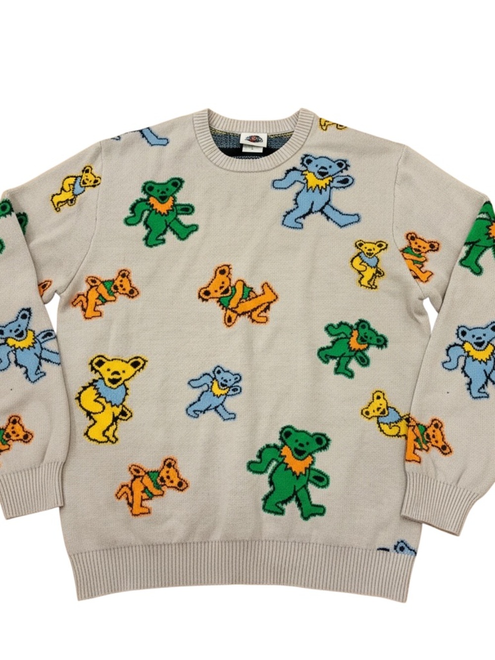Grateful Dead Beige Crewneck Sweater with Multicolor Dancing Bears